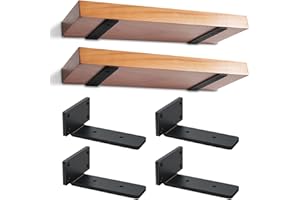 YFCVIP 4 Pack Floating Shelf Brackets 15 cm, Heavy-Duty Black Scaffold Board Shelf Brackets, Wall-Mounted Metal Wall Shelf Support, 75KG Load Capacity(Black)