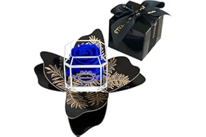 A 100% Real Rose That Lasts Years - Eternal Petals, Handmade in London –Gold Solo + Gift Wrapping (Dark Blue)