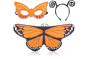 Beelittle Butterfly Wings Costume 3 Pieces Fancy Dress-Up Set Butterfly Wings Cape Shawl with Antenna Headband and Mask for Girls Kids (Orange)