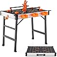 COSTWAY 85cm Folding Workbench, 450kg Capacity Work Table with 2 Quick Clamps, 4 Clamp Dogs, 3 Tool Boxes & Measuring Guides, Heavy Duty Metal Workmate Bench for Workshop Garage