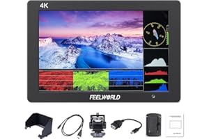 Feelworld T7PLUS Kamera DSLR Feld Monitor 7 Zoll 3D LUT Waveform Vector Scope 1920x1200 4K HDMI Bildschirm Display Screen Metall Material mit Sonnenschirm und Mini-Kugelkopf für Stabilisator