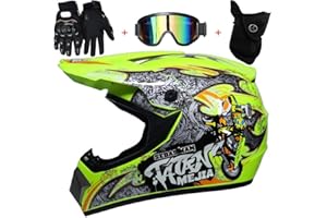 TKUI Motos Motocross Cascos y Guantes y Gafas estándar para niños ATV Quad Bicicleta go Casco de Kart