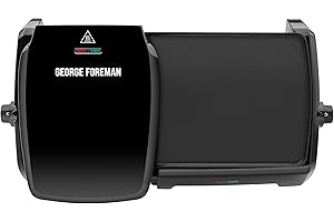 RUSSELL HOBBS George Foreman Large Electric Grill & Griddle [Dual independent temperature control, Energy saving, Easy clean, Non stick, Healthy, Toastie, Hot plate, Panini, BBQ, Ready to cook light] Black, 23450