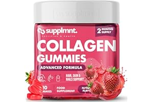 Supplmnt. Marine Collagen Gummies, Hydrolysed Collagen Peptides w/Biotin, Hyaluronic Acid & Vitamin C, Collagen Supplements for Women & Men, Collagen for Skin, Hair & Nails (One Size, Strawberry)