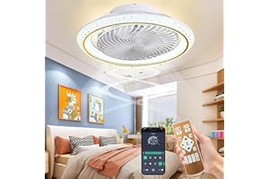 Qiaomao Plafonnier Ventilateur Silencieux Or 49cm avec Télécommande/APP, 360° Rotation Reversible Dimmable Timer Ventilateur de Plafond avec Lumiere, Luminaire Ventilateur Plafonnier 6 Vitesses 72w