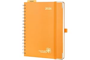 POPRUN Kalendarz 2026 A5 Spirala Pionowa 21,5 x 16 cm, Twarda Okładka, Tygodniowy Planner 2026 z Plastikową Linijką, Gruby Papier 100 GSM, Pomarańczowa