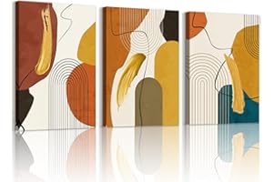 WENGTIAO 3 Pezzi Stampa su Tela Linee Geometrico Nordiche Con Cornice Quadro su Tela Astratto Arancione Oro Beige Verde Pittura Quadro Moderno Soggiorno Camera da Letto Decorazioni Parete 30x40cmx3