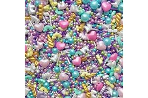 BAKE BOX BOUTIQUE Unicorn sprinkles pink gold horns lilac white Vegan Vegetarian Halal edible pearls hearts cupcake cake toppers biscuits pearls decoration 100s 1000s bright girly party decor baking UNICORN KISSES