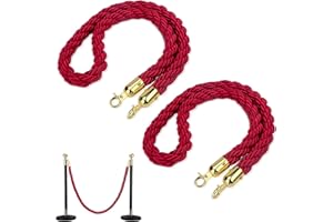 XINLTC 2 Pièc 1.5m Corde de Barrière pour Contrôle des Foules | Corde pour Système de Guidage avec Or Crochets | Cordes Torsadées Suspendues en Nylon | pour Hôtel, Cinema, Publics Contrôle des Foules