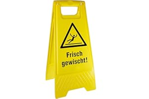 Betriebsausstattung24 Warnaufsteller "Frisch gewischt" - Kunststoff - Gelb - Höhe 61 cm - zusammenklappbar