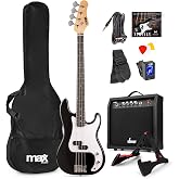 MAX GigKit Electric Bass Guitar with Amplifier Included 40W Black | Pack with Case, Stand, Tuner, Strings and Cable Included,