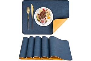 APLKER Platzsets 6er Set, Abwaschbar Tischsets rutschfest, Doppelseitigen Kunstleder Platzdeckchen, Hitzebeständig Platz-Matten für Küche Speisetisch, 40 x 30 cm (Blau/Gelb, 6pcs)