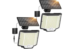 LAITENY Lampe Solaire Exterieur Detecteur de Mouvement - 166 LED Étanche Spot Solaire Exterieur Projecteur Lumière Eclairage Solaires Lampes Exterieure pour Jardin interieur avec Câble de 5m (2 Paquet)