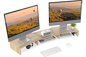 FITUEYES Réhausseur d'Écran en Bois,Support de Moniteur Réglable,Support d'Ordinateur Portable,PC,TV,Imprimante - pour 2 Moniteurs,92,5-108x23,5x10,2cm,Couleur Chêne