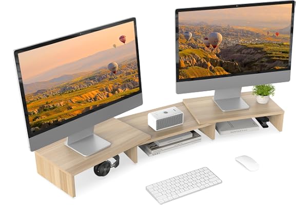 FITUEYES Réhausseur d'Écran en Bois,Support de Moniteur Réglable,Support d'Ordinateur Portable,PC,TV,Imprimante - pour 2 Moniteurs,92,5-108x23,5x10,2cm,Couleur Chêne