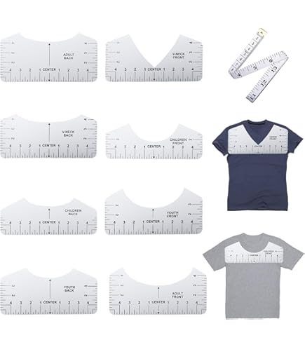 T-Shirt Lineal Guide 12pcs Tshirt Ausrichtungslineal T-Shirt Ausrichtung Werkzeuge Transparente Lineal PVC Tshirt Schablone Tragbares Tshirt Lineal Plotter für DIY Nähen Gestalten