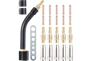 Unnosin 24 Teile MIG MAG Schweißbrenner Verschleißteile für 15AK MB15, 5x Gasdüse, 5x Düsenstock, 10x Stromdüse M6 0,8 mm, 2x Isolator, 1x Brennerhals, 1x Werkzeug