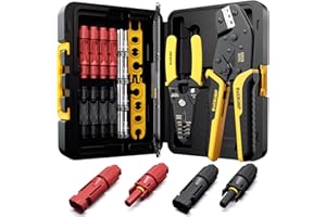 DXCRIMP Kit d'outils de sertissage solaire, les connecteurs PV sont pour câbles PV 2,5/4/6 mm² avec 8 paires de connecteurs solaires, 1 pince à sertir, 2 clés et pinces à dénuder pour connecteur de