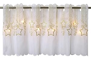 Delindo Lifestyle LED Scheibengardine Sternenregen für die Küche, beleuchtete Bistrogardine, 45x115 cm, Moderne und blickdichte Gardine zu Weihnachten