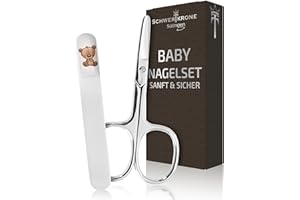 ‎SCHWERTKRONE SCHWERTKRONE® Baby Nagelset – Solinger Babynagelschere mit abgerundeter Spitze & Glasnagelfeile aus böhmischem Kristall – sicher & sanft für Neugeborene und Kleinkinder Bär