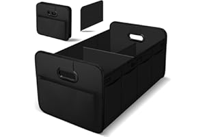 HIAHXC Kofferraum Organizer Auto, Faltbare Kofferraumtasche mit Fächern & Tragegriff,Geräumige Aufbewahrungsbox,Kofferraumtasche für Einkaufen, Camping & Auto Zubehör (Schwarz)