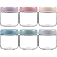 KITOME Glass jars with Airtight Lids, Overnight Oats Containers with Lids, Wide mouth Mason Salad jars, Glass Food Storage Leak Proof Containers for Snacks Yogurt Spices (Set of 6, Size 10oz)