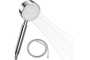 Olliwon Wysokociśnieniowa Ręczna Głowica Prysznicowa ze Stali Nierdzewnej z Wężem 1,5 m, Uniwersalnym Oszczędzająca Wodę Deszczownica do Łazienki, z Unikalnym Wzorem Wody, Łatwa w Montażu