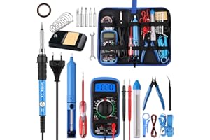 WOWGO Fer à Souder Kit de Soudage 60W kit Electrique Température Réglable avec Multimètre Numérique, Support de fer à Souder, Pompe à Dessouder et Sac à Outils en PU Portatif