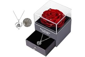 ‎EAPRALA Eaprala Ewige echte Rose mit I Love You Halskette 100 Sprachen Schmuck Geschenkbox Ewige echte Rose für Valentinstag Muttertag Hochzeit Jahrestag Geburtstag Geschenk für sie (Kristall Rot)