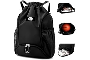 Keyck Sac à Dos à Cordon Sac de Sport pour Homme Femme, Sacs à Cordon Légers avec Compartiment Chaussure y Poche Humide, Grand Sac à Dos Sac Piscine Résistant à l'eau pour Basketball Football Voyage
