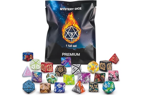 QMAY Dés Mystère, Lot de 7 Dés Polyèdriques, Style Aléatoire, pour Donjons et Dragons MTG Jeux de Table RPG DND D20 D12 D10 D% D8 D6 D4 (7)