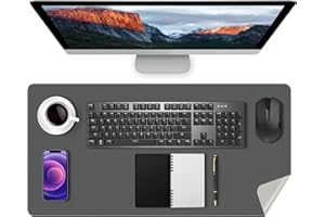 ELEPRUC Sous-Main, Tapis de Souris en Cuir PU, Double Face Tapis Bureau Antidérapante, Multifonctionnel Desk Mat, Protection de Bureau, Tapis de Portable pour Le Bureau et La Maison(80cm X 40cm,Gris)