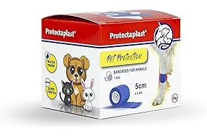 Protectaplast Benda autoadesiva Blu per Animali Domestici (5cm x 4,5m) - Bendaggio coesivo Senza Lattice e Colla per Cani, Gatti, Cavalli - Benda per ferite e articolazioni di Cani e Gatti