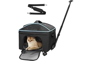 Babenest Mobile Hund Transporttasche Faltbar, Tragetasche mit Abnehmbar Teleskopgriff & Stummen Rädern für Flugzeug, Transportbox mit Schultergurt für Kleine & Mittelgroße Haustiere Reisen, Schwarz