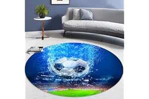 STICKER SUPERB. Moderne Flamme Fußball Wohnzimmer Schlafzimmer Teppich Teenager Junge Mädchen 3D Sports Soccer Serie Rutschfester Flanell Stuhlkissen Kinderzimmer Spielbereich Runden Teppich (Blau,140cm)