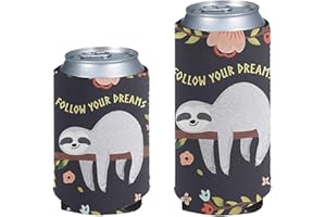 Pizding Follow Your Dreams Sloth Standard Beer Cans Sleeves 2 Pieces Insulators Can Beverage Bottle Coolers Bags 12oz Beer,Iced Coffee,Energy Drink Protector for BBQs Camping Family Picnic