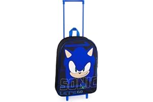 Sonic The Hedgehog Bagages Enfant, Petite Valise Enfant 39 cm, 10,5 litres, 2 roulettes, Bleu, Fermeture Zippée