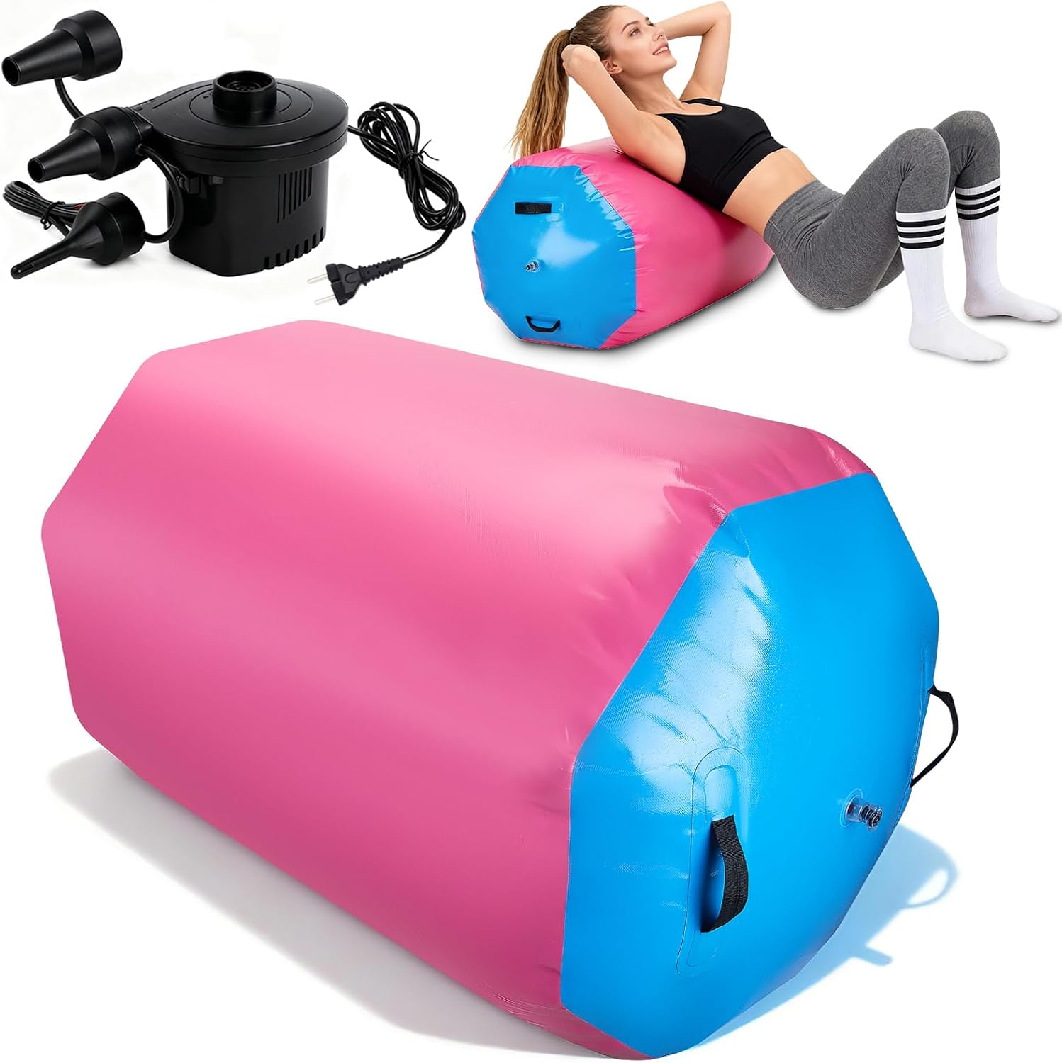 Air Roll Inflable,Rodillo de Aire para Gimnasia con Bomba de Aire Eléctrica, Rodillo de Entrenamiento,Esterilla de Yoga Air Track Para Casa,Exterior,Fitness,Entrenamiento,Yoga,Backflip, 90 X 70cm