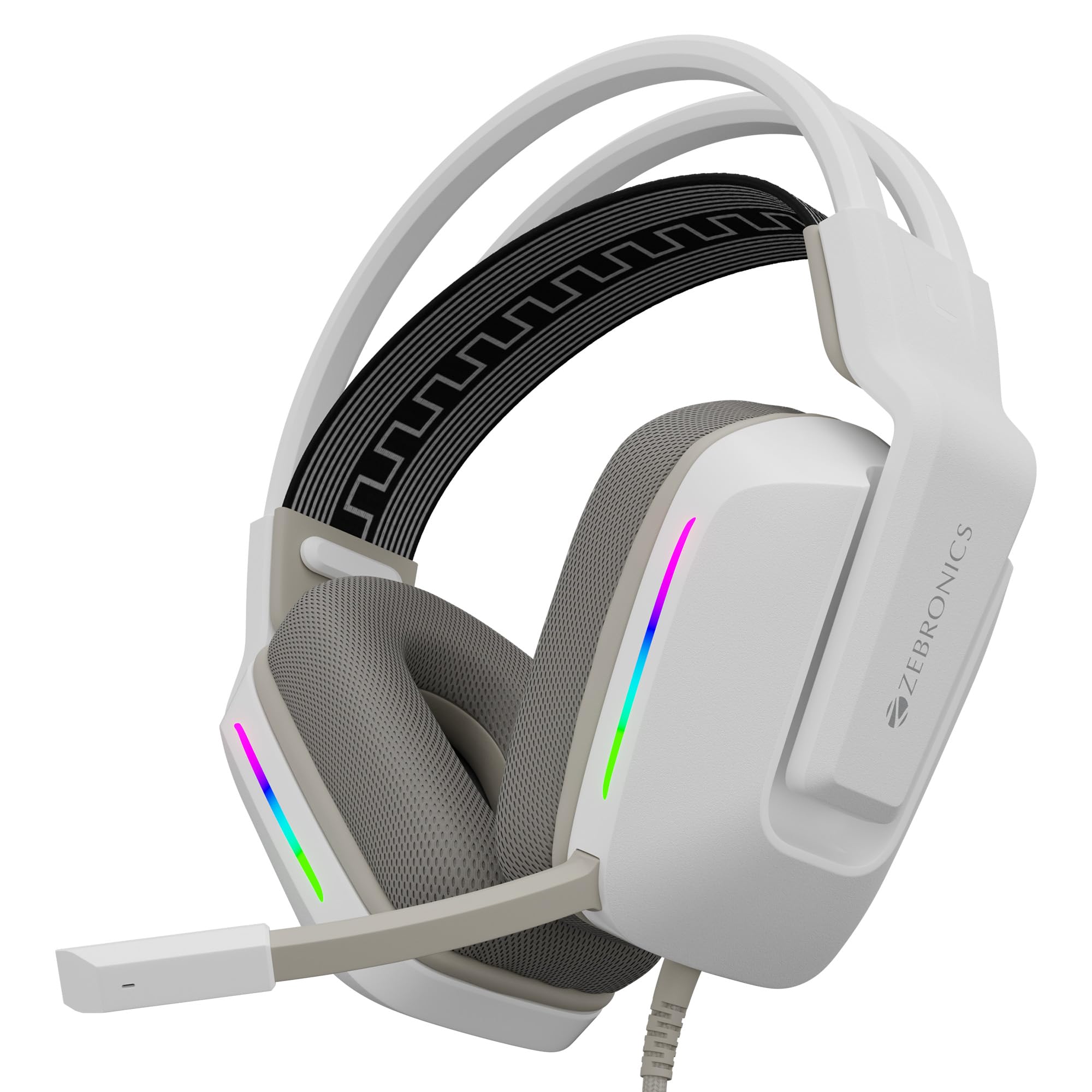 ZEBRONICS Havoc Premium Gaming Over Ear Headphone with Dolby Atmos Subscription, 50mm Neodymium Drivers, Extra Soft Ear Cushion, Suspension Headband,Braided Cable (White)