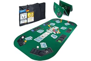 GOODS+GADGETS Tapis de Table de Poker XXL Pliable ; Accessoires de Poker Tapis de Table de Poker en Feutre de Haute qualité ; avec 8 Porte-gobelets ; Mobile & Pliable (Vert - 160 x 80 cm)