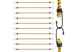 AWBEOT 10 Pezzi 60 cm Corde Elastiche con Gancio, Corda Elastica con Gancio, Ganci Elastici, Cinghie Elastiche con Ganci per Teloni, Portapacchi, Campeggio, Giardinaggio, Auto e Bici, Giallo