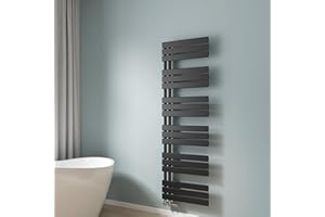 EMKE Scaldasalviette termoarredo piatto,Termoarredo da Bagno,1599 x 500 mm,Nero,collegamento laterale,794W,radiatore scaldasalviette ad acqua calda