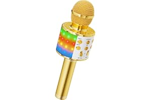 Ankuka Bezprzewodowy mikrofon do karaoke, 4 w 1, ręczny mikrofon Bluetooth, głośnik, maszyna do karaoke z tańczącymi światłami LED, domowy odtwarzacz KTV kompatybilny z urządzeniami z systemem Android