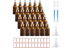 ToKinCen 24 X 30ml Pipettenflasche Bernsteinfarbene Glasflaschen Apothekerflasche mit Glaspipette, Tropfflasche aus Braunglas