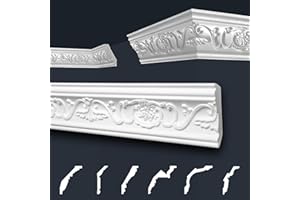 MARBET DESIGN Molduras de techo Marbet paquete de ahorro blanco de espuma de poliestireno EPS - Molduras de estuco estampadas, en diseño tradicional - (40 metros B-26) perfil de estuco perfil decorativo