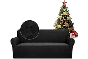 FIGOOO Funda para Sofá 3 Plazas a Jacquard Gofre Cubre Fundas de Sofá Elasticas con Reposabrazos Extraíble Lavable Antimanchas Protector Sofa de Muebles Anti Gatos Perros,Negro