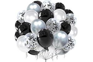 GHOIETV Luftballons Schwarz Weiß Silber, 100 Stück Schwarze Ballons, Silber Konfetti Ballons, Latex Für Helium, Geburtstag, Hochzeit, Graduierung, Jahrestag Party Deko