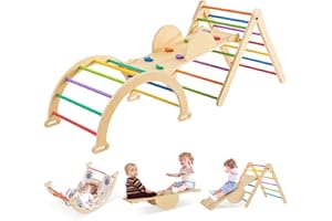 Dorifine Klettergerüst Indoor, 7-in-1 Kletterdreieck mit Rutsche ab 1 Jahr, Kletterndes Dreieck, Kletternder Bogen mit Rutsche, Kletterbogen und Kletterdreieck