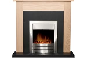 Adam Southwold Fireplace in Oak & Black with Colorado Electric Fire in Brushed Steel, 43 Inch