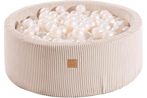 MEOWBABY Piscine À Balles pour Bébé - Rond 90x30cm Piscine a Balle pour Enfant avec 200 Balle, Côtelé, Ecru: Blanc Perle